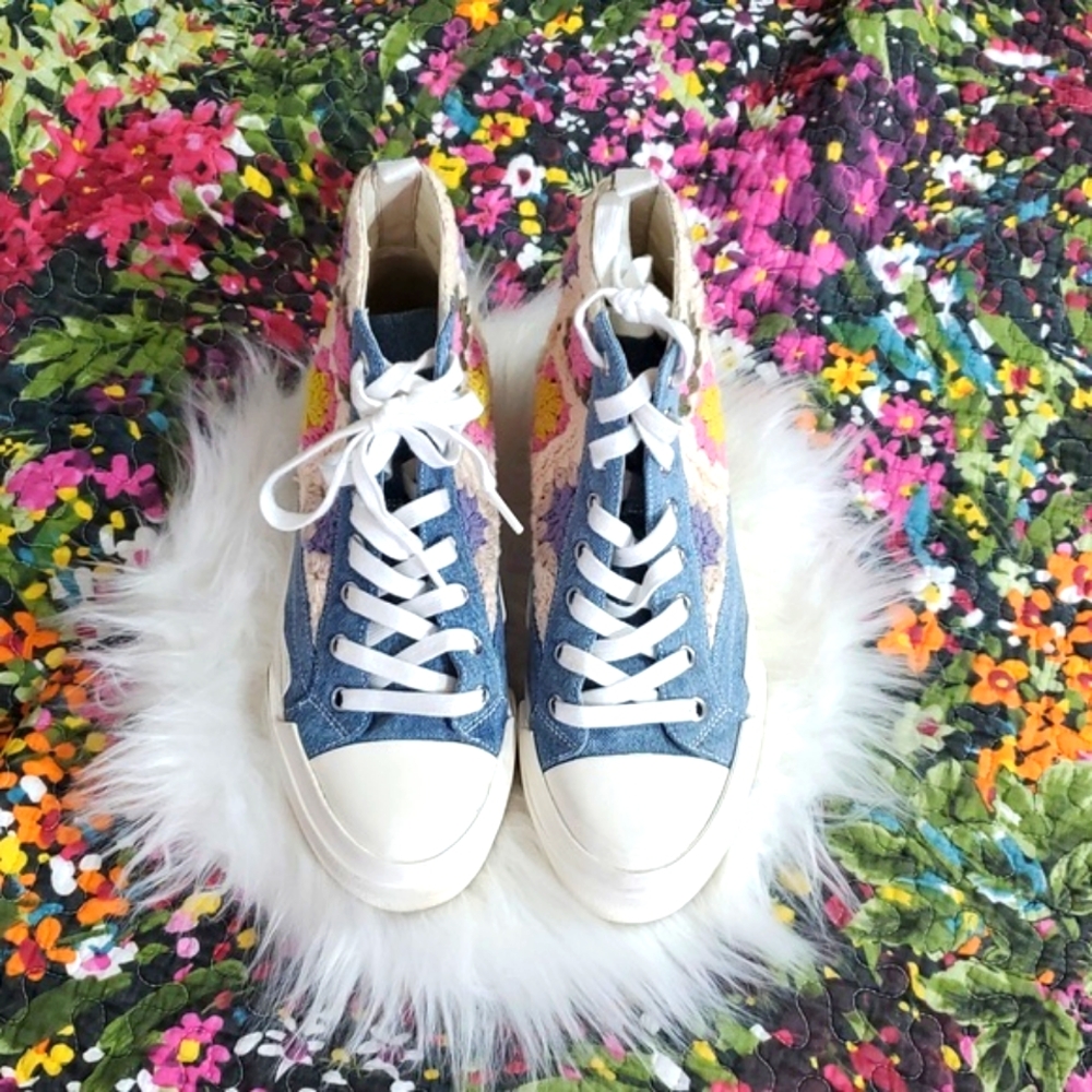 ASH "goa" crocheted + denim high top sneaker size 39